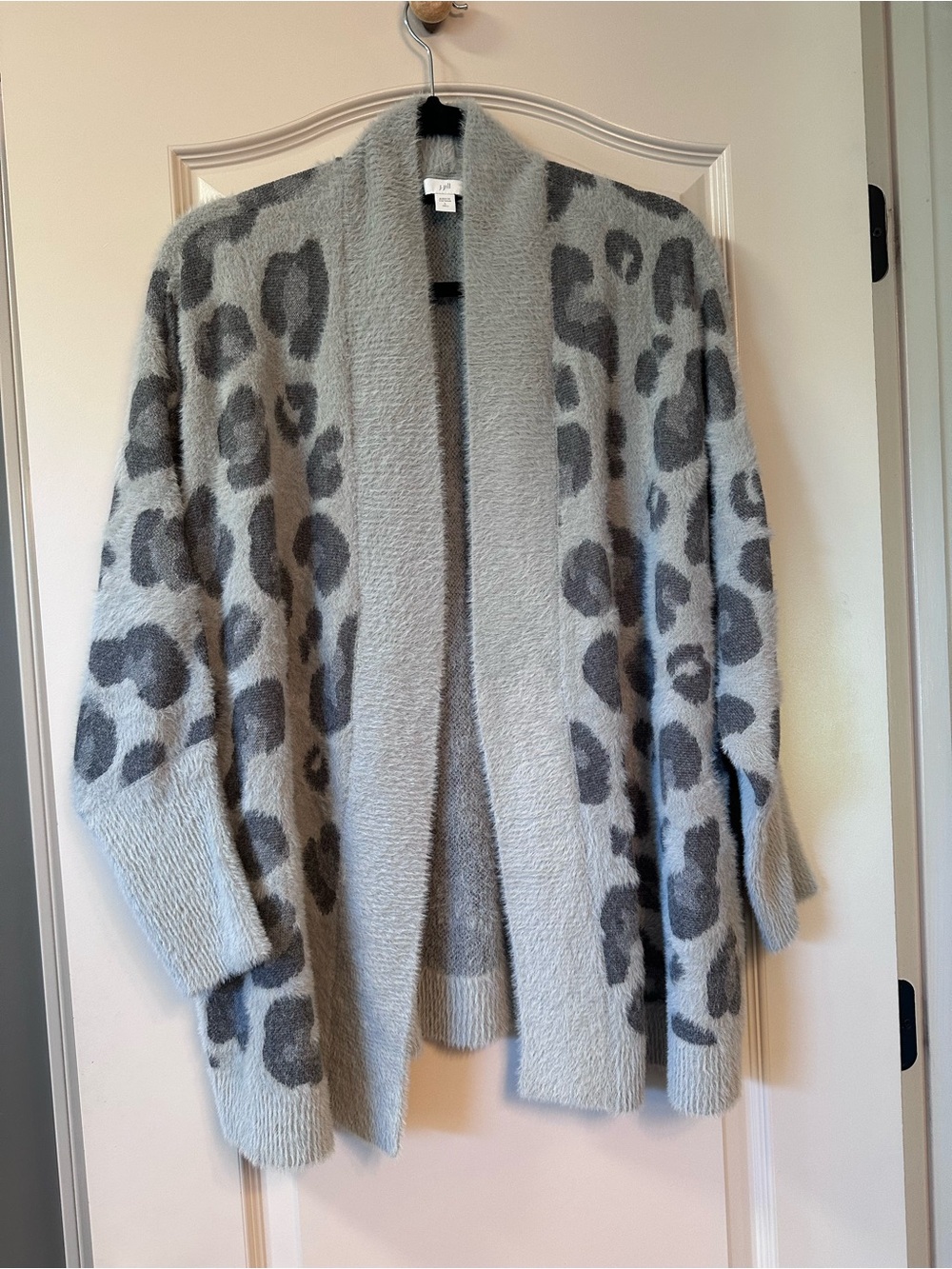 J. Jill Light Gray and Dark Gray Leopard-Print Open Cardigan